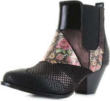 Poetic Licence Women's Chelsea Patch Black Floral Heeled Boots