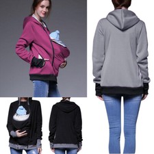 Baby Carrier Maternity Kangaroo Hoodie Jumper Coat Zipped Front Pouch Sweater!