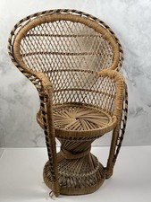 Vintage Boho Wicker Rattan Peacock Chair 17" Medium Twist Base Plant Toy Stand