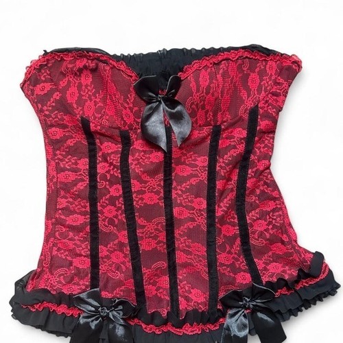 Red black lace corset - ⁠red,