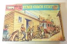 TIMPO VINTAGE PLASTIC BOXED WILD WEST CITY STAGE COACH STATION SET - 1960's