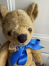 Antique Vintage Pedigree Mohair Teddy Bear Straw Filled Label 1950s 44cm tall