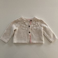 Mini Boden Baby Girl 0-3 Months Knit Cardigan Cream Wool Blend Fair Isle