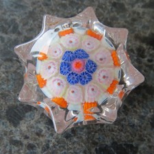 Vintage Paperweight Millefiori Flower scalloped star shape– Decorative Art Glass