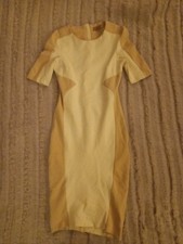 JOSH.V. Cream/Beige Bodycon/Wiggle Dress. XS (UK6) Sexy & Classy. Gold Zip.