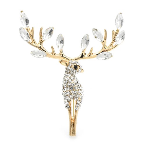 Luxury gold reindeer brooch - gold,