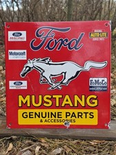 VINTAGE FORD PORCELAIN SIGN OLD MUSTANG GENUINE PARTS FOMOCO 12"×12"