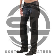 Straight Fit Leather Chaps for Women Genuine Black Motorcycle Riding Gear