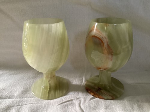 Green onyx goblets - x2,