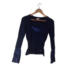 Karen Millen Women's Blue Pullover Jumper  Size 1 Small Bow Detail 