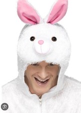 Smiffys Bunny Costume White Jumpsuit with Hood Party Animals Fancy Dress Stag DO