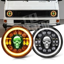 Pair 7inch Round LED Headlights Skull RGB Halo DRL Light For T25 T3 Vanagon