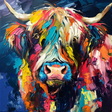 Highland cow colourful oil art - cow,