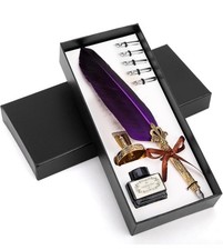 Quill Pen and Ink Set, Antique Feather Handmade Caligraphy 8 Piece Set 