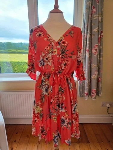 Next coral floral midi dress - coral,