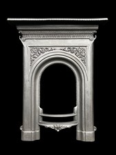 ANTIQUE ARCHED CAST IRON FIREPLACE FIRE SURROUND / VICTORIAN EDWARDIAN RESTORED