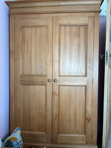 Solid used pine wardrobe - , waxed