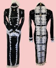Misfitz blk PVC & white lace lockable sissy Maids hobble dress.  SIZE 26.  CD TV