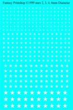 DECALS STARS  IN   2, 3, 4, 6MM  WHITE water slide transfers   FP 500 WHITE