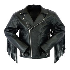 Fringe Leather Jacket Western Style- Vintage Rock Biker Cowboy Retro