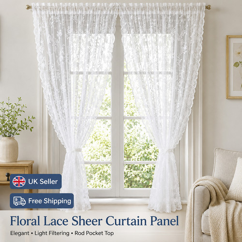 Floral lace sheer curtain - floral,