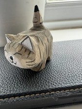 Handcarved Wooden Cat Figurine