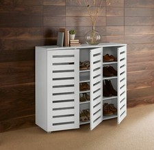 Oslo 2 & 3 Door Wooden Shoe Storage Cabinet Rack Stand Cupboard Slatted Doors