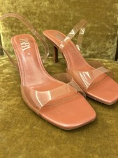Zara Women’s Kitten Heels In Salmon Pink. Clear Straps.