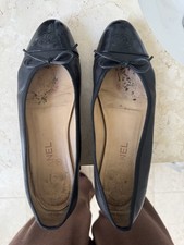 Chanel Ballet Flats Pumps Lambskin & Patent Calfskin Black Size 40.5