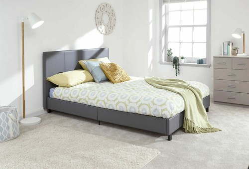 New king grey faux - leather, bed