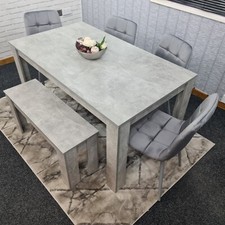 Grey Kitchen Dining Table, 4 Grey Tufted Velvet Chairs and 1 Bench Dining Set