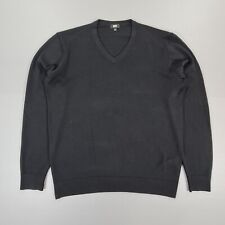 Uniqlo Mens Jumper Black Large Merino Wool Fine Knit Soft Pullover
