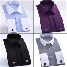 Mens Dress Shirts Luxury Casual Striped White Collar French Cuff Elegance Shirt
