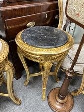 French Louis XVI Gilt Bedside / Lamp Side Table with Black Marble Top