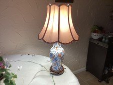 Vintage Chinese Table Lamp Large Beautiful Wooden Base Ceramic Vase Style