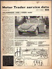 Volkswagen Beetle Super 1600 1302S 1971 Motor Trader Service Data No 504 FAIR