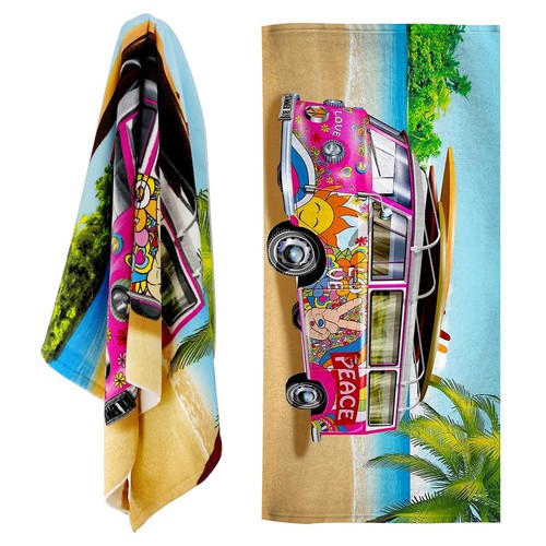 Microfibre beach towel bus - beach,