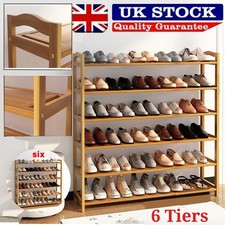 6 TIERS SHOE RACK FOOTWEAR ORGANISER BAMBOO WOODEN STORAGE SHELVES STAND TALL