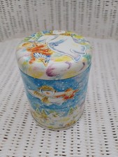 VINTAGE RAYMOND BRIGGS THE SNOWMAN CYLINDRICAL SWEET TIN WITH TWO COMPARTMENTS