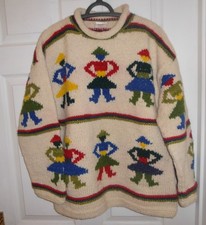 Quichua Maqui Ecuador Hand Made 100% Wool Jumper Chunky Knit Bust 45''  Size M/L