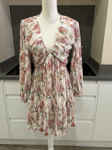 Pink floral pleated - floral, long