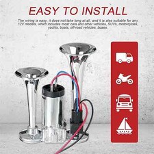 12V Truck Train Air Horns 600DB Dual Trumpets Super Loud Electric Car Air Horn