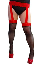 RED BLACK FISHNET SUSPENDER