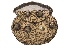 Vintage 1920’s 30’s ART DECO Beaded Handbag Wrist Bag Brown Embroidered Beaded
