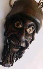 VINTAGE Old Keyring Leather Look Brown Leather Face Head Hat Mostach Eyes Mask 