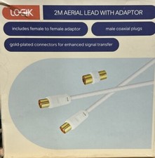 Logik 2 meter Aerial Lead with adaptor in white with gold conectors.  New