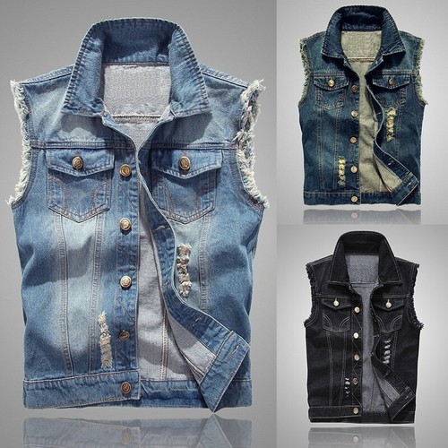 Men denim vest sleeveless - denim,