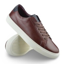 Mens Real Leather Trainers  Lace Up Casual Smart Memory Foam Walking Shoes Size