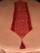 Handmade Christmas Table Runner Red & Gold Lace Dining Table Centrepiece Tassels