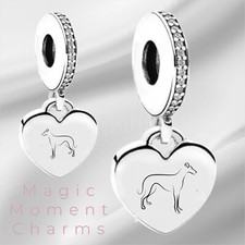 Sterling Silver S925 - GREYHOUND WHIPPET LURCHER HEART CHARM - Rescue Dog Iggy